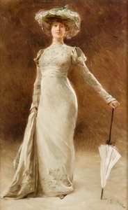 Portret van een vrouw met een parasol